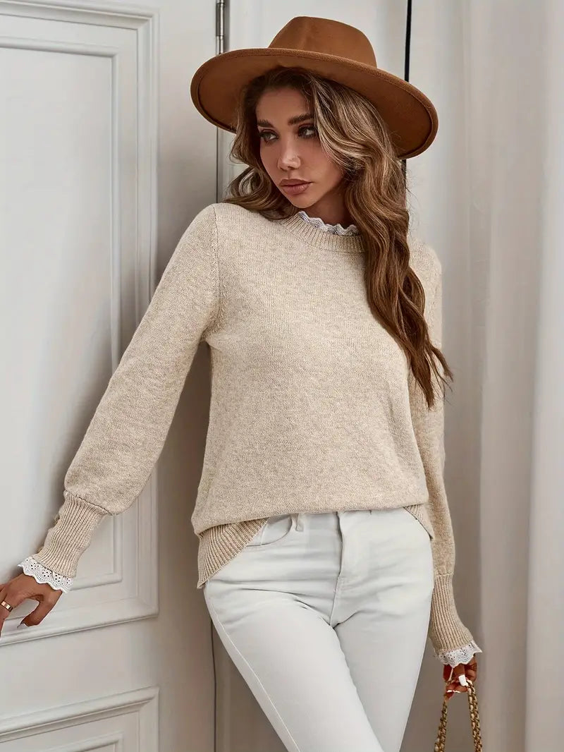 Pull Femme Col Rond Élégant Détails Raffinés – Apolline