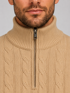 Pull Homme Torsadé Zippé Col Montant