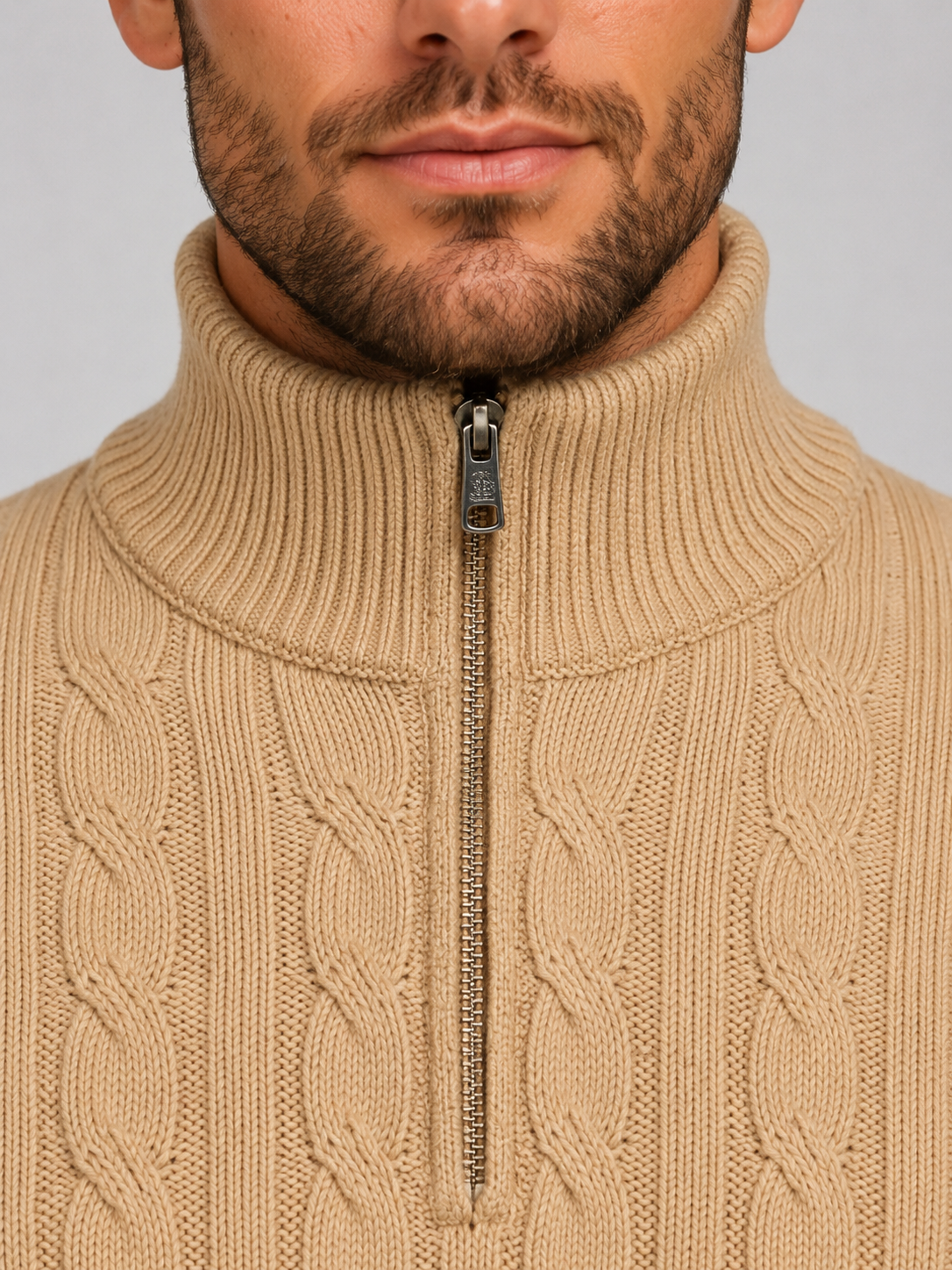 Pull Homme Torsadé Zippé Col Montant