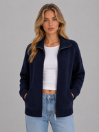 Cardigan Femme Zippé en Maille Douce Col Montant