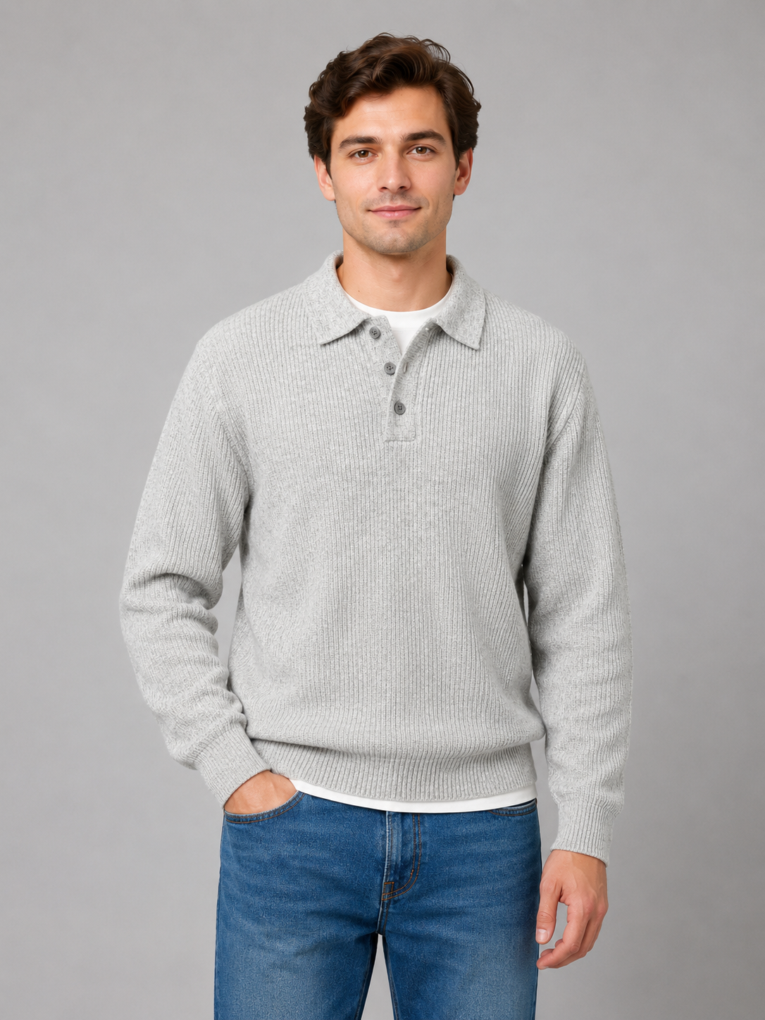 Pull Polo Homme Boutonné Léger à Col