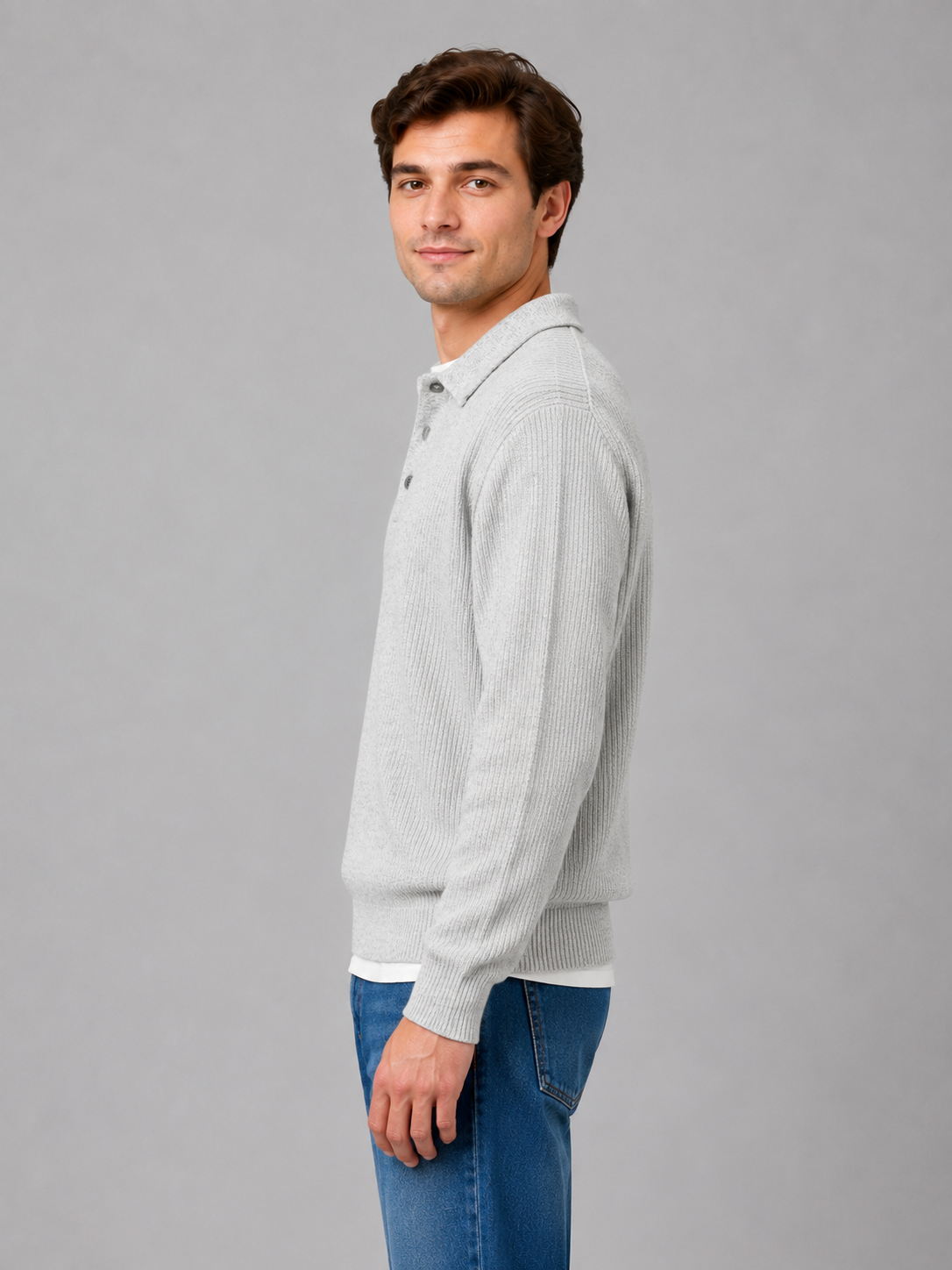 Pull Polo Homme Boutonné Léger à Col