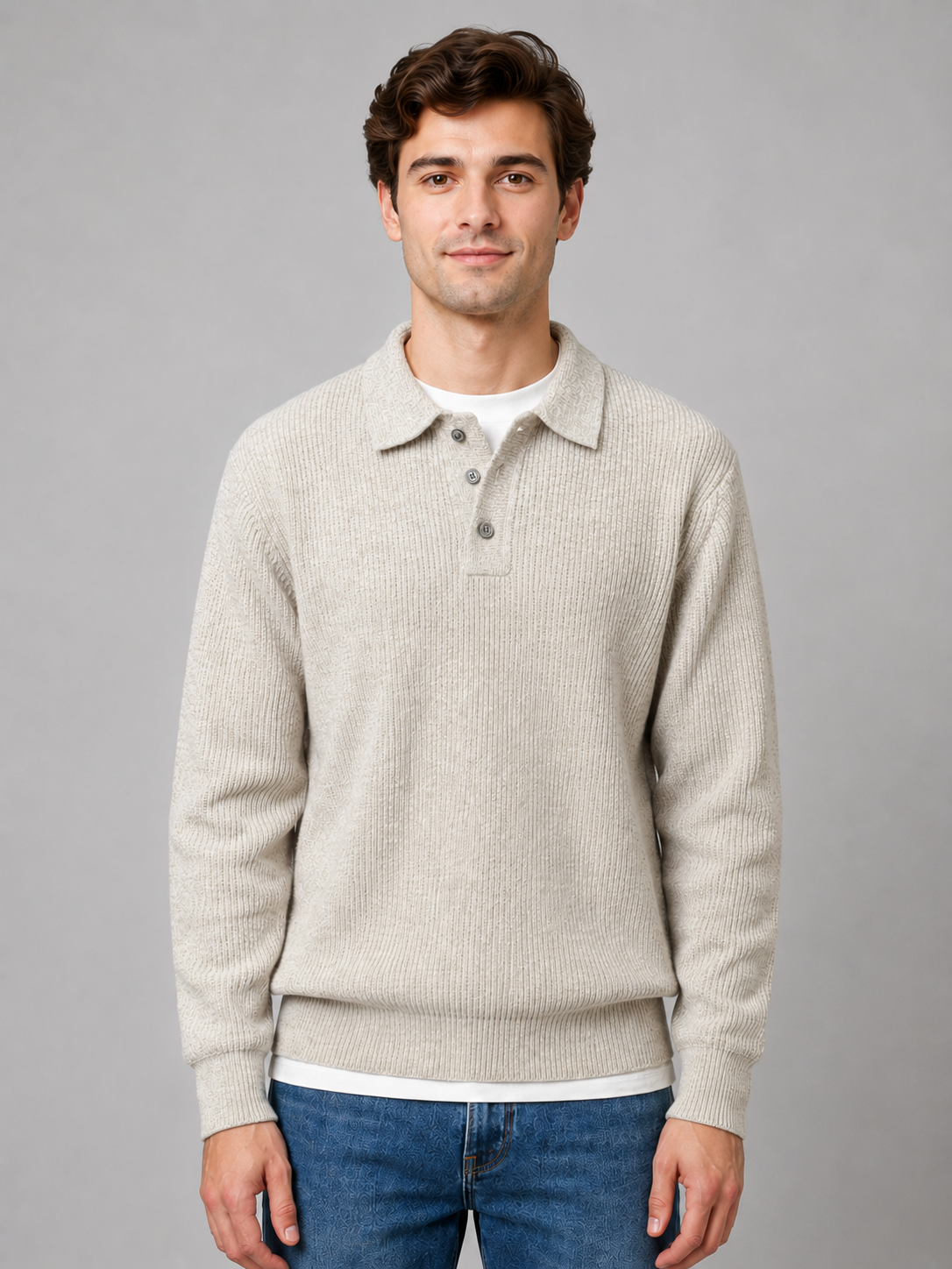 Pull Polo Homme Boutonné Léger à Col