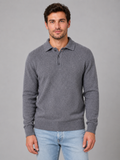 Pull Polo Homme Boutonné Manches Longues