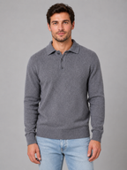 Pull Polo Homme Boutonné Manches Longues