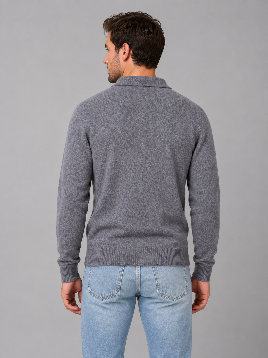 Pull Polo Homme Boutonné Manches Longues