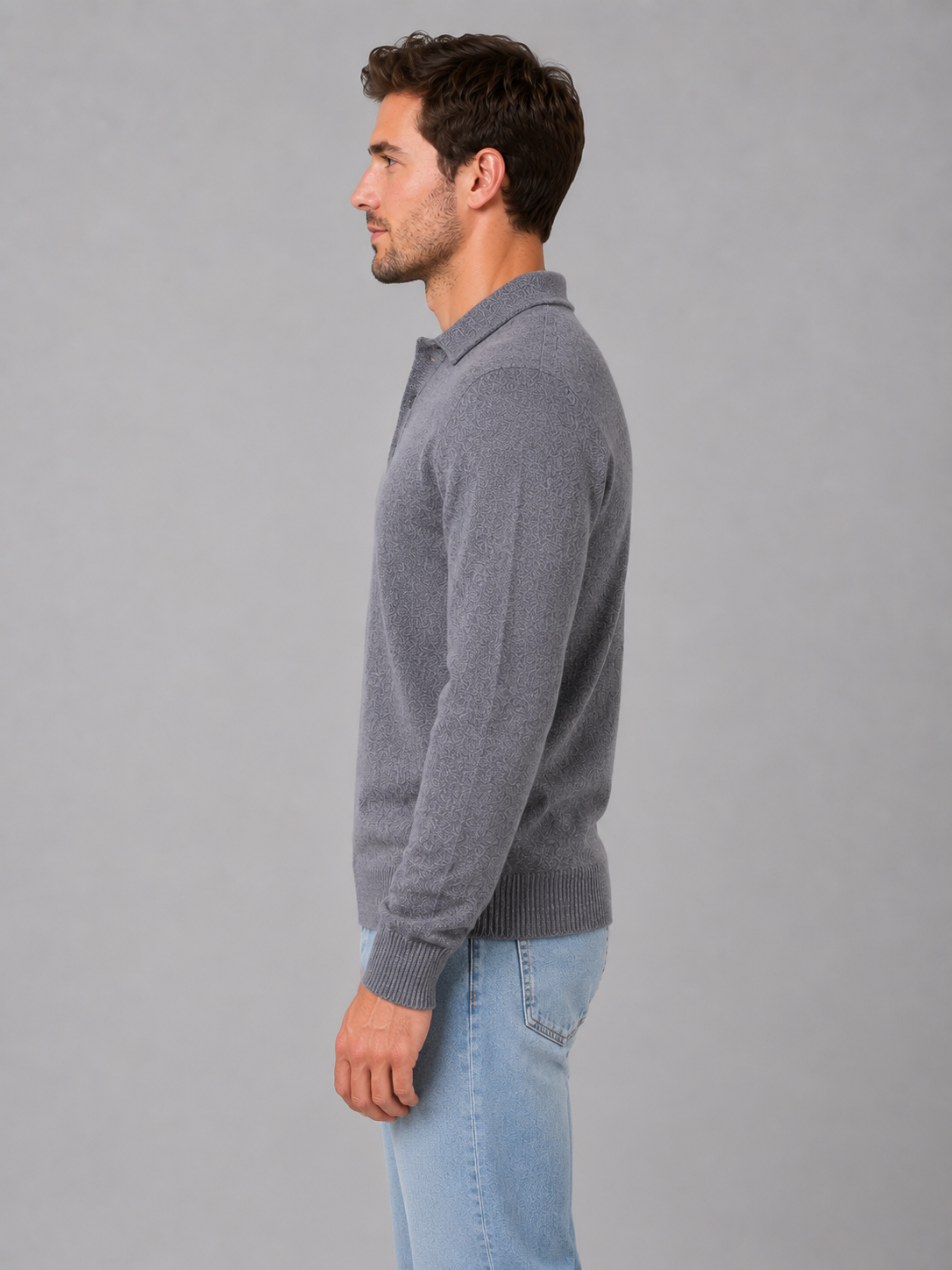 Pull Polo Homme Boutonné Manches Longues