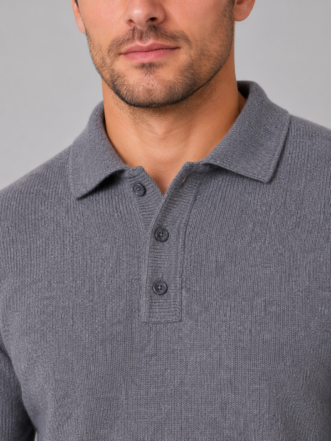 Pull Polo Homme Boutonné Manches Longues