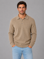 Pull Polo Homme Boutonné Manches Longues