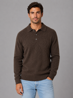 Pull Polo Homme Boutonné Manches Longues