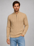 Pull Homme Torsadé Zippé Col Montant