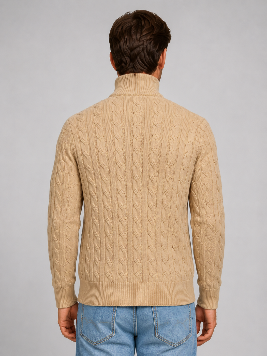 Pull Homme Torsadé Zippé Col Montant