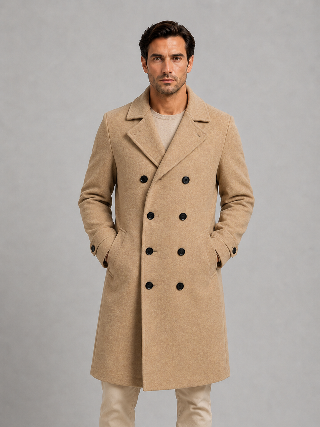 Manteau Homme Long Croisé Ajusté d'Hiver