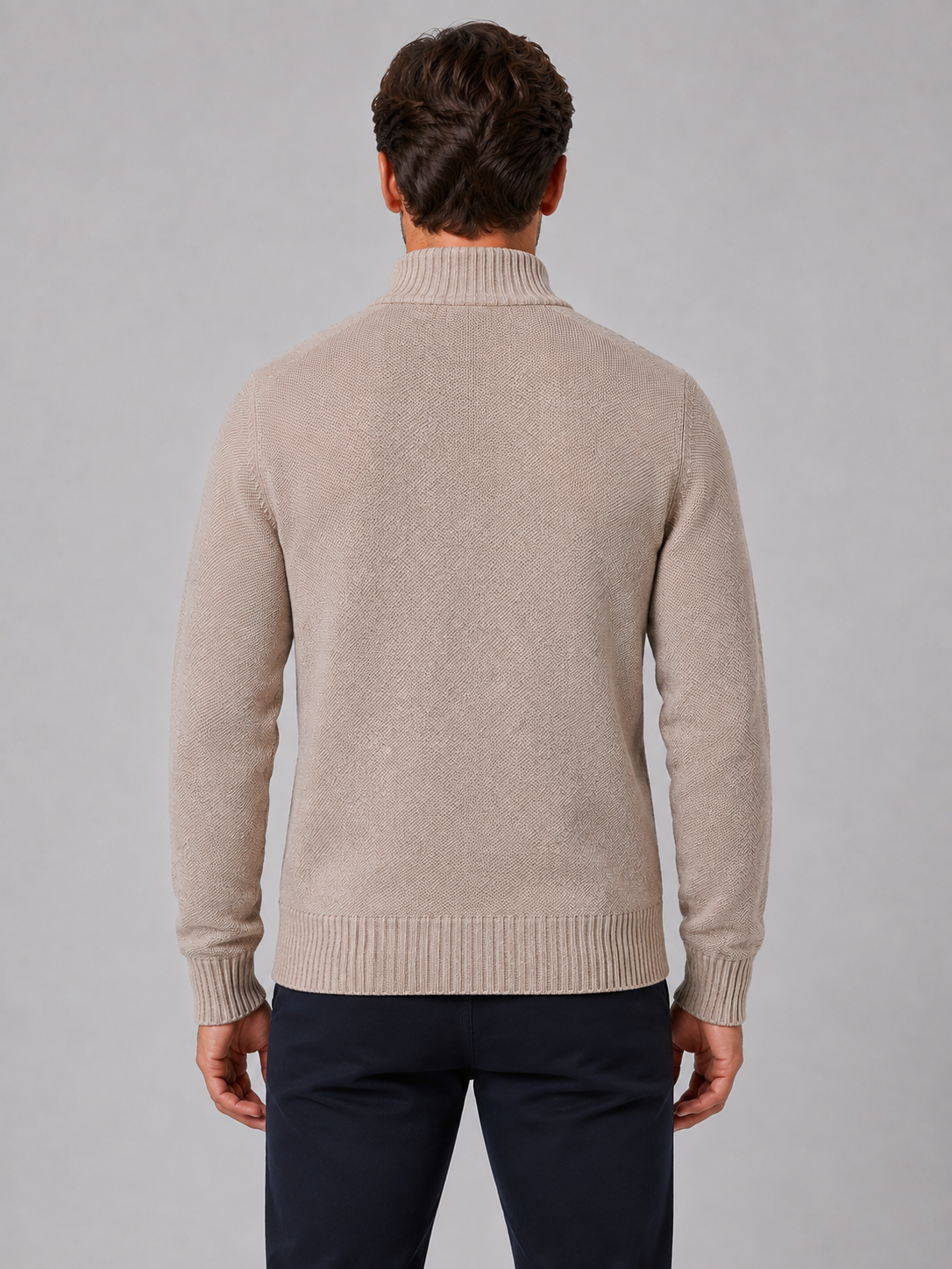 Cardigan Homme Zippé en Maille Texturée Col Montant
