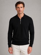 Pull Polo Homme Zippé Maille Fine Manches Longues