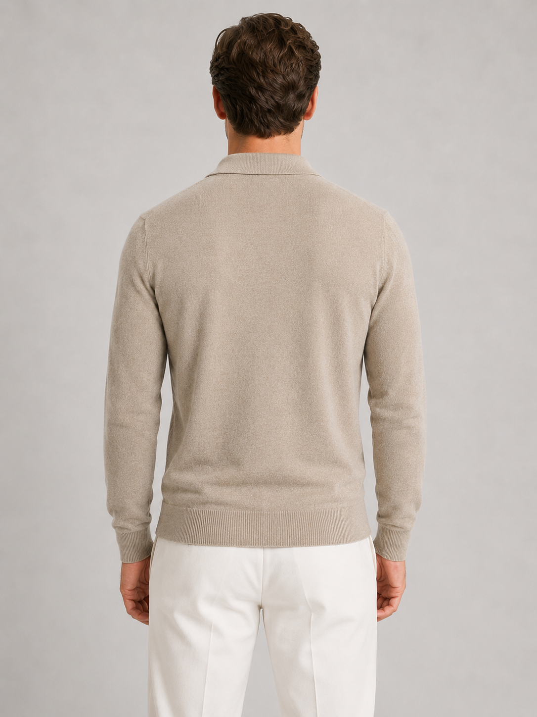 Pull Polo Homme Zippé Maille Fine Manches Longues