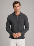 Pull Polo Homme Zippé Maille Fine Manches Longues