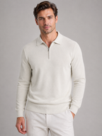 Pull Polo Homme Zippé Maille Fine Manches Longues