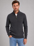 Pull Homme Zippé Côtelé en Coton – Col Montant