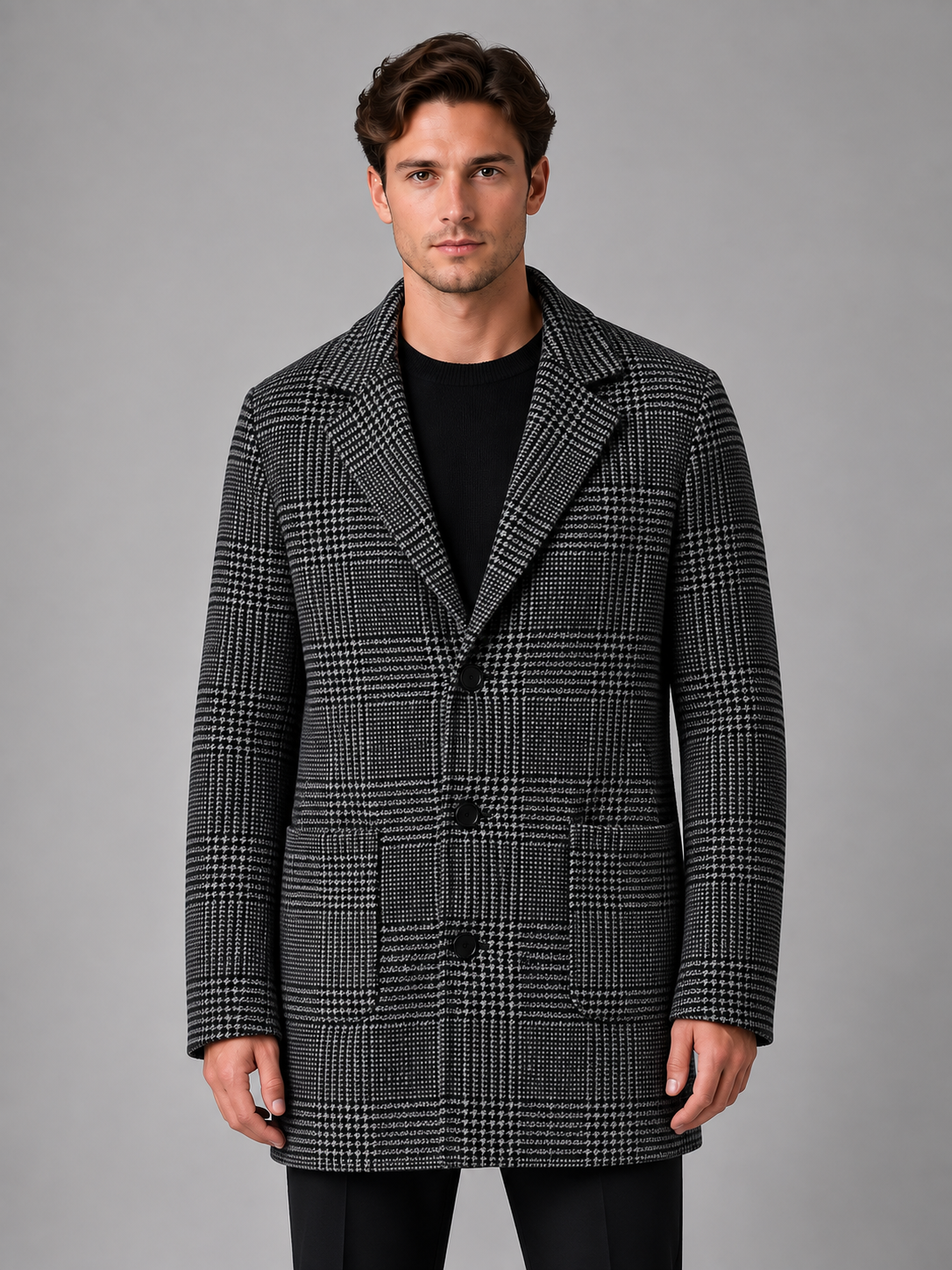 Manteau Homme Long à Carreaux Ajusté
