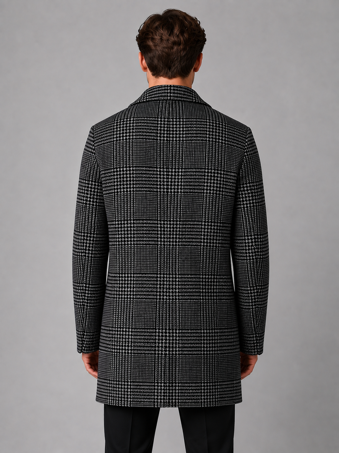 Manteau Homme Long à Carreaux Ajusté