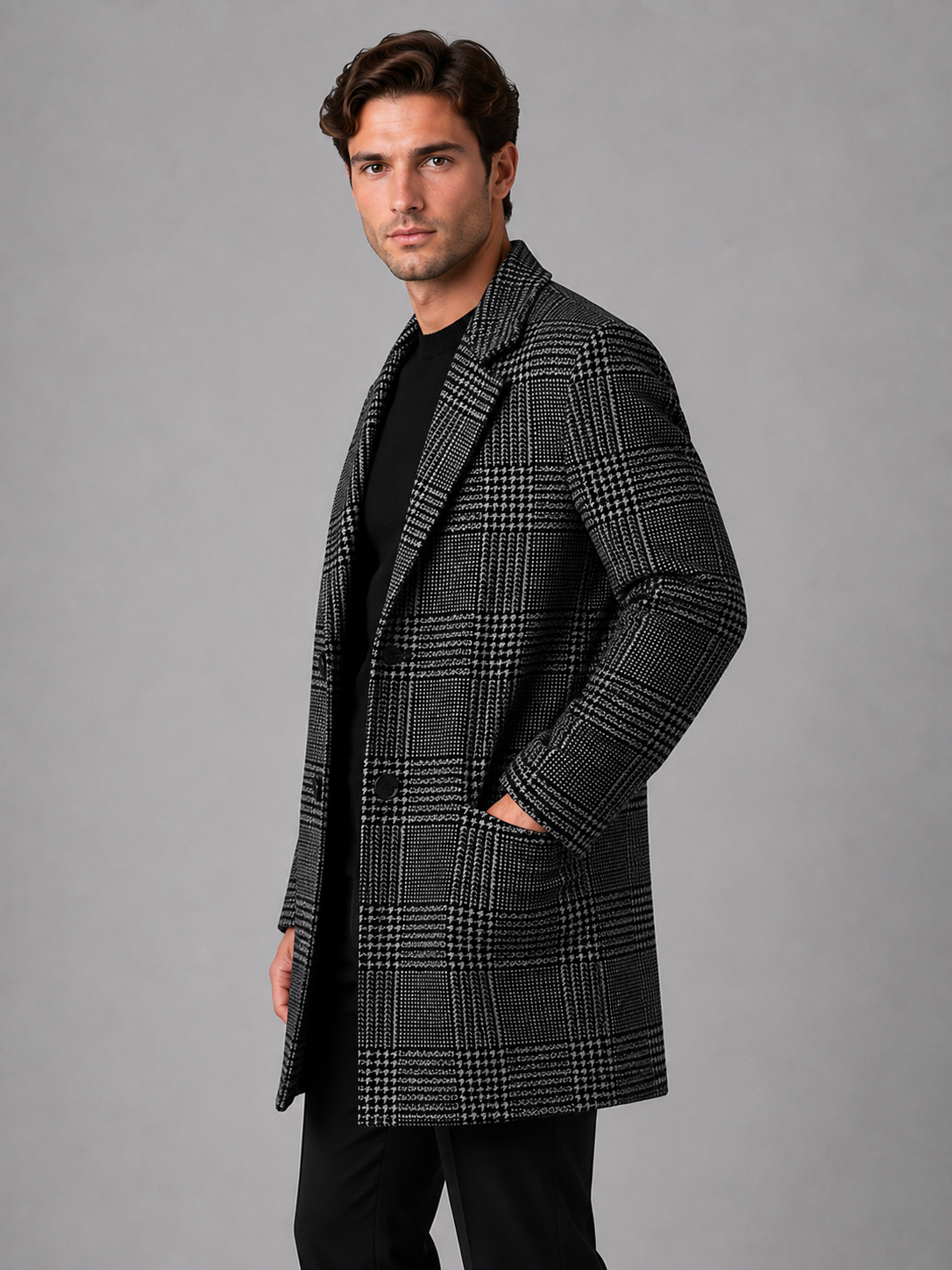 Manteau Homme Long à Carreaux Ajusté