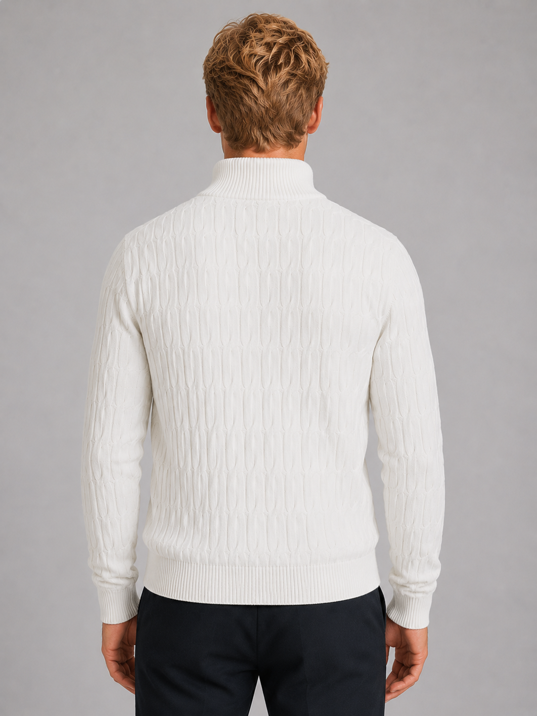 Pull Homme Col Montant Zippé – Maille Texturée Chaude
