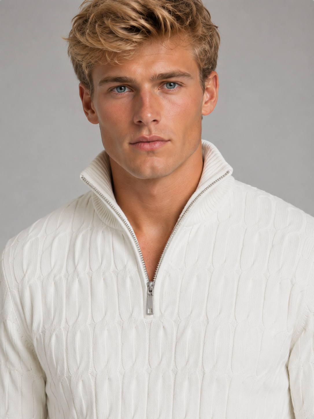 Pull Homme Col Montant Zippé – Maille Texturée Chaude