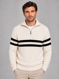 Pull Homme en Laine Torsadé Demi-Zip Rayé