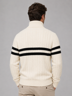 Pull Homme en Laine Torsadé Demi-Zip Rayé