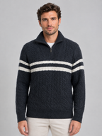 Pull Homme en Laine Torsadé Demi-Zip Rayé