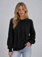 Pull Femme Torsadé Col Rond Manches Longues