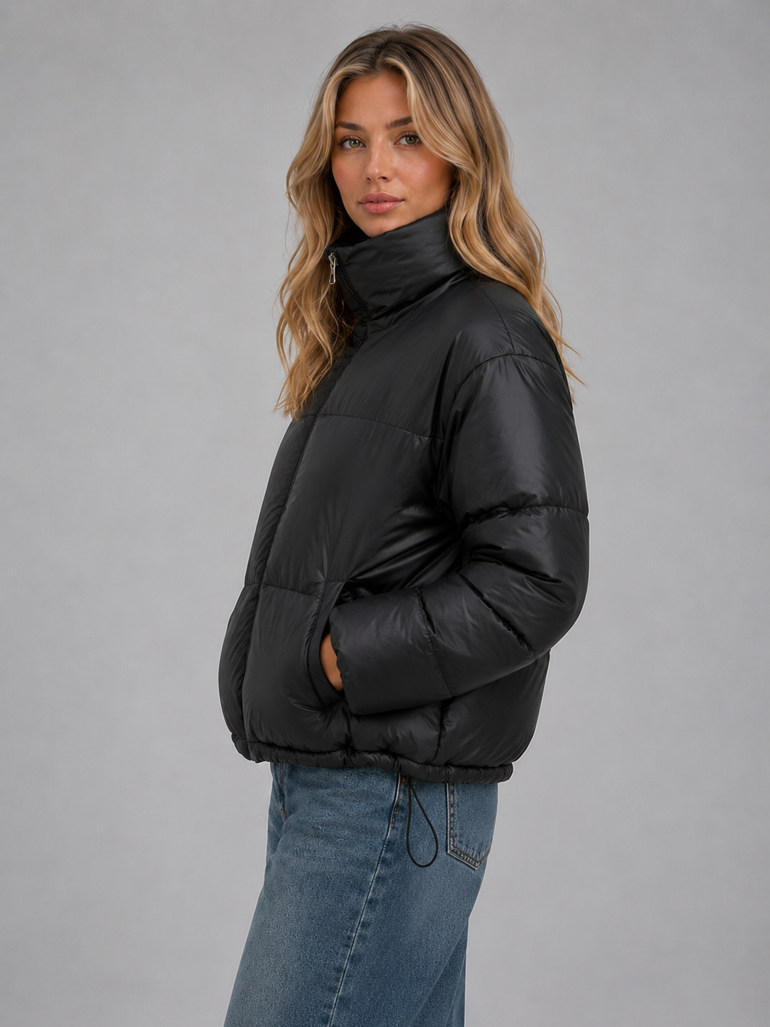 Doudoune Femme Courte Col Montant Matelassée