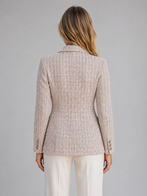 Blazer Femme Croisé en Tweed Chic Ajusté