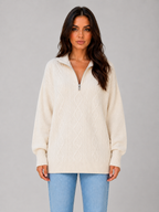 Pull Femme Torsadé Demi-Zip Épais d'Hiver