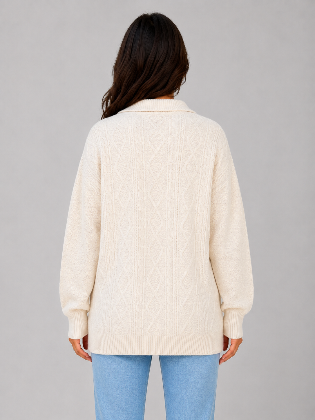 Pull Femme Torsadé Demi-Zip Épais d'Hiver