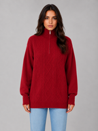 Pull Femme Torsadé Demi-Zip Épais d'Hiver