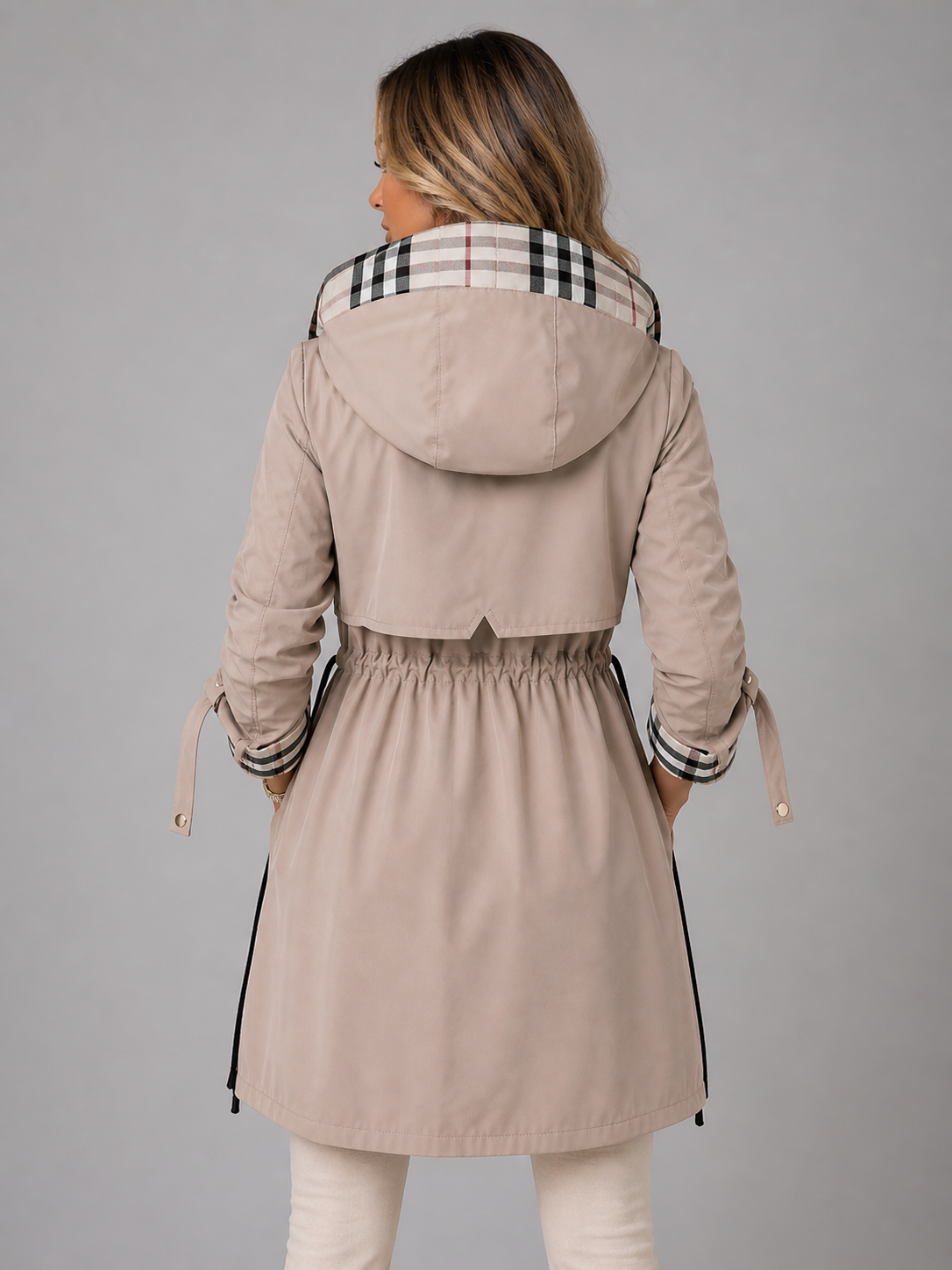 Imperméable Femme Long à Capuche Taille Ajustable