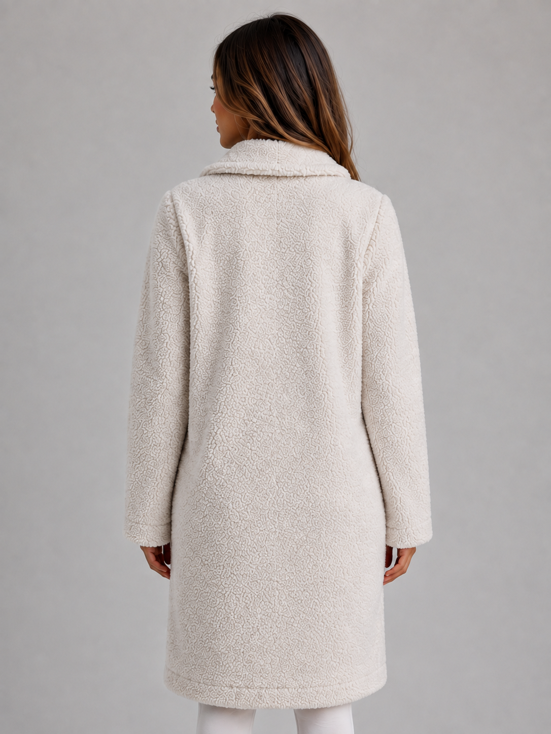 Manteau Femme Long en Peluche Teddy Boutonné