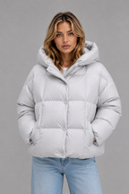 Doudoune Femme Oversize à Capuche Col Montant
