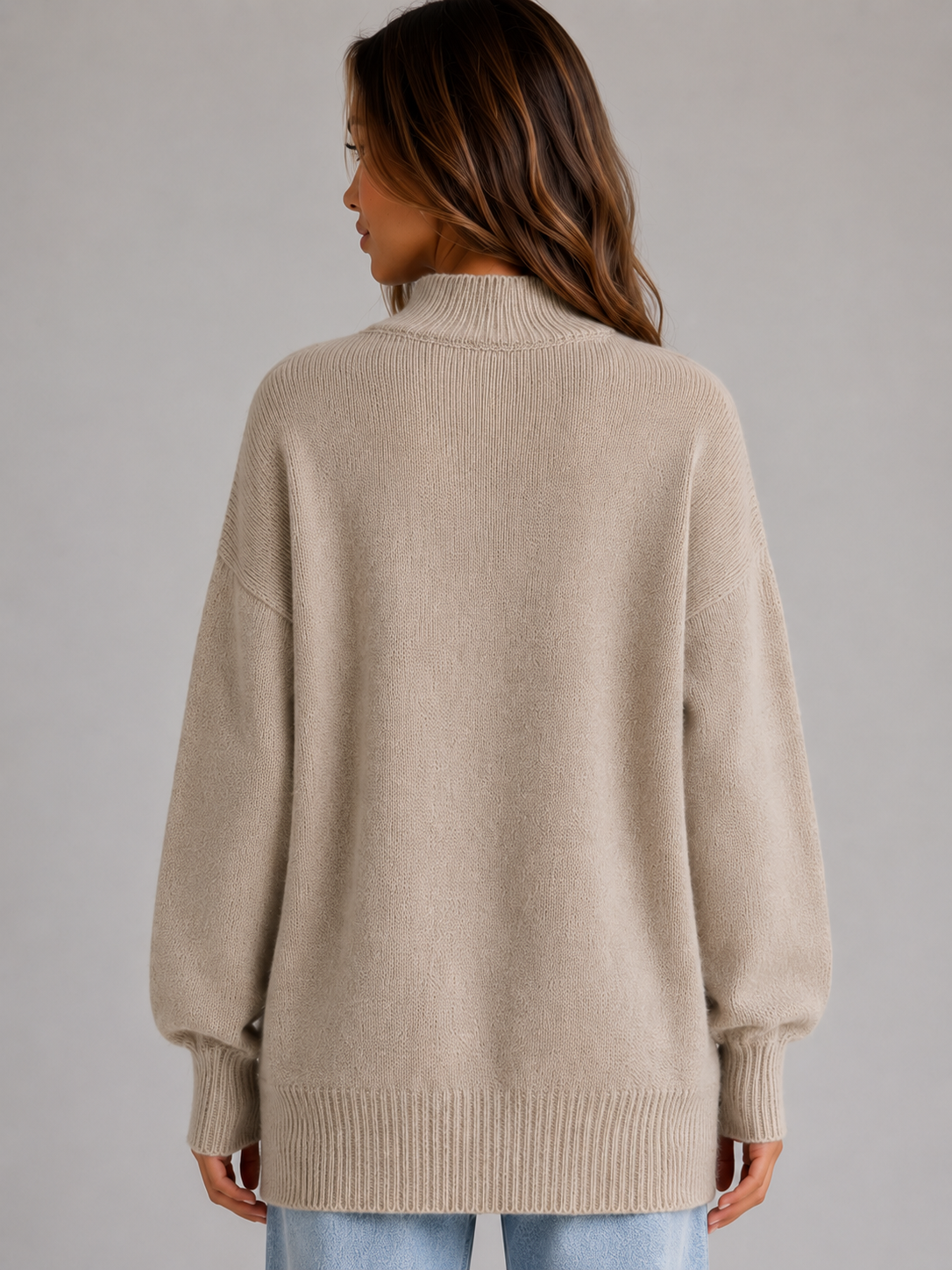 Pull Femme Oversize Long Col Montant Coupe Ample