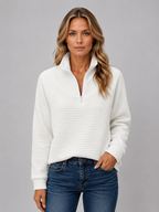Pull Femme Côtelé Demi-Zip Casual