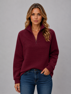 Pull Femme Côtelé Demi-Zip Casual