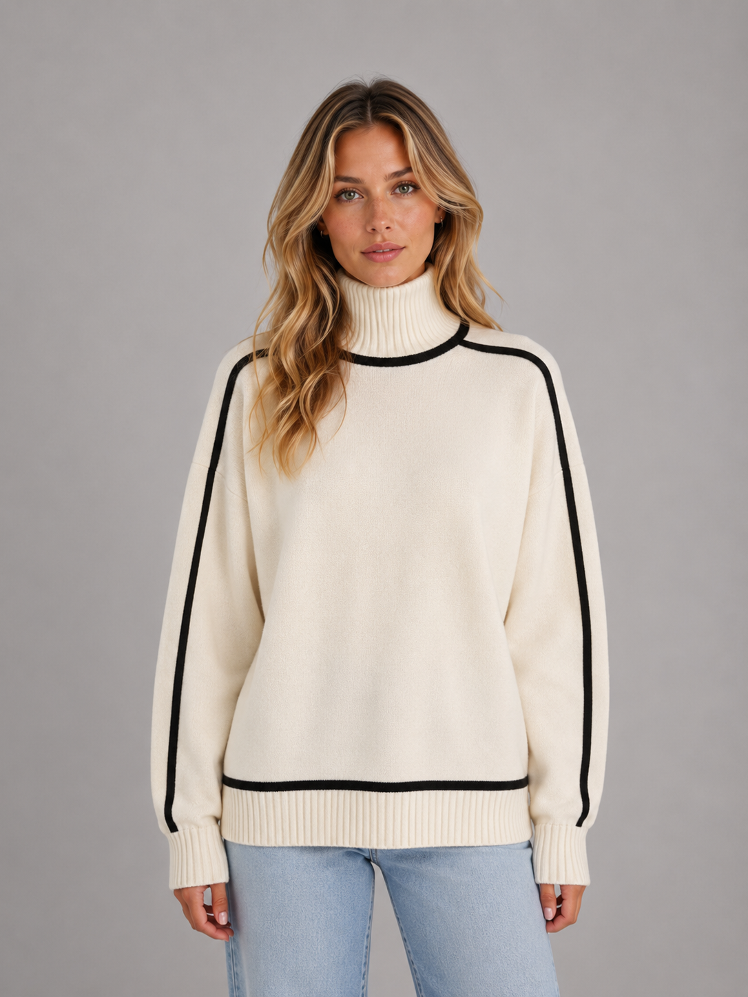 Pull Femme Col Roulé Oversize en Maille Douce
