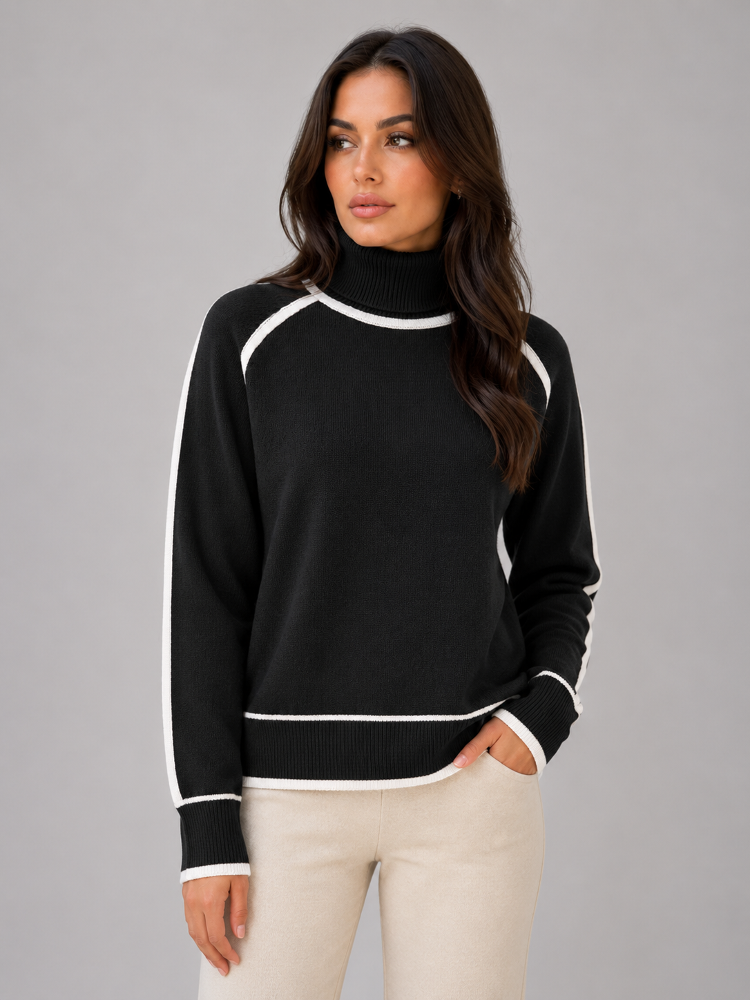 Pull Femme Col Roulé Coupe Ample Maille Douce