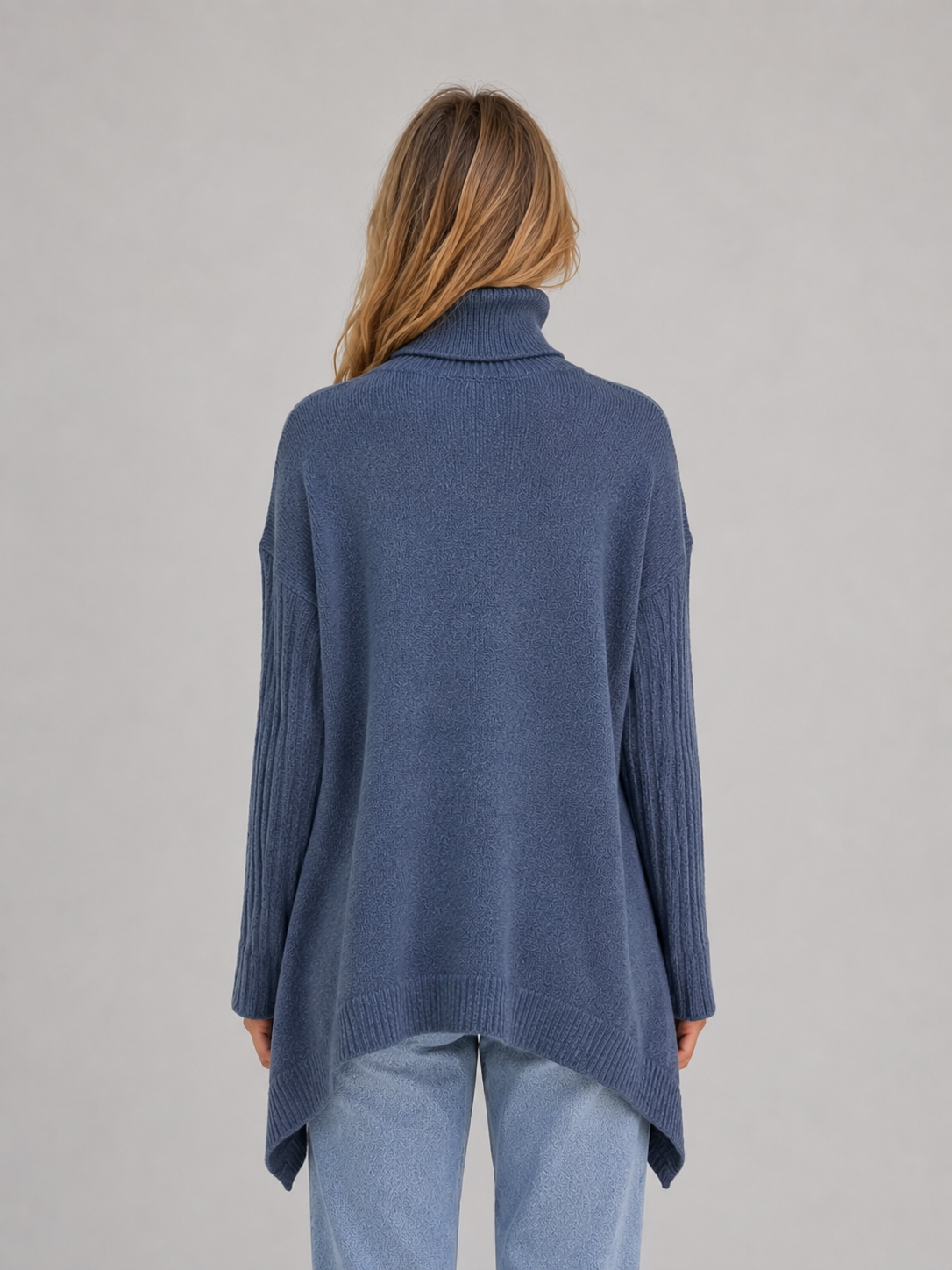 Pull Femme Long Col Roulé Oversize Maille Douce