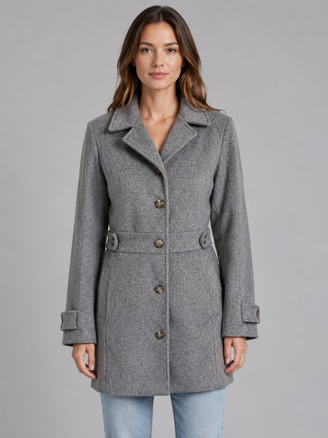 Manteau Femme Long Boutonné à Col Chic