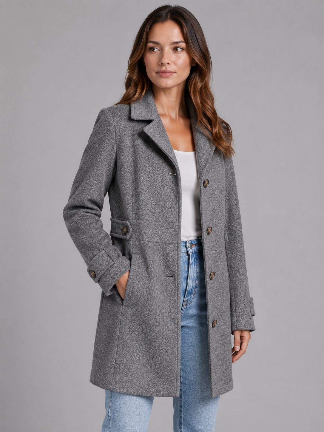 Manteau Femme Long Boutonné à Col Chic