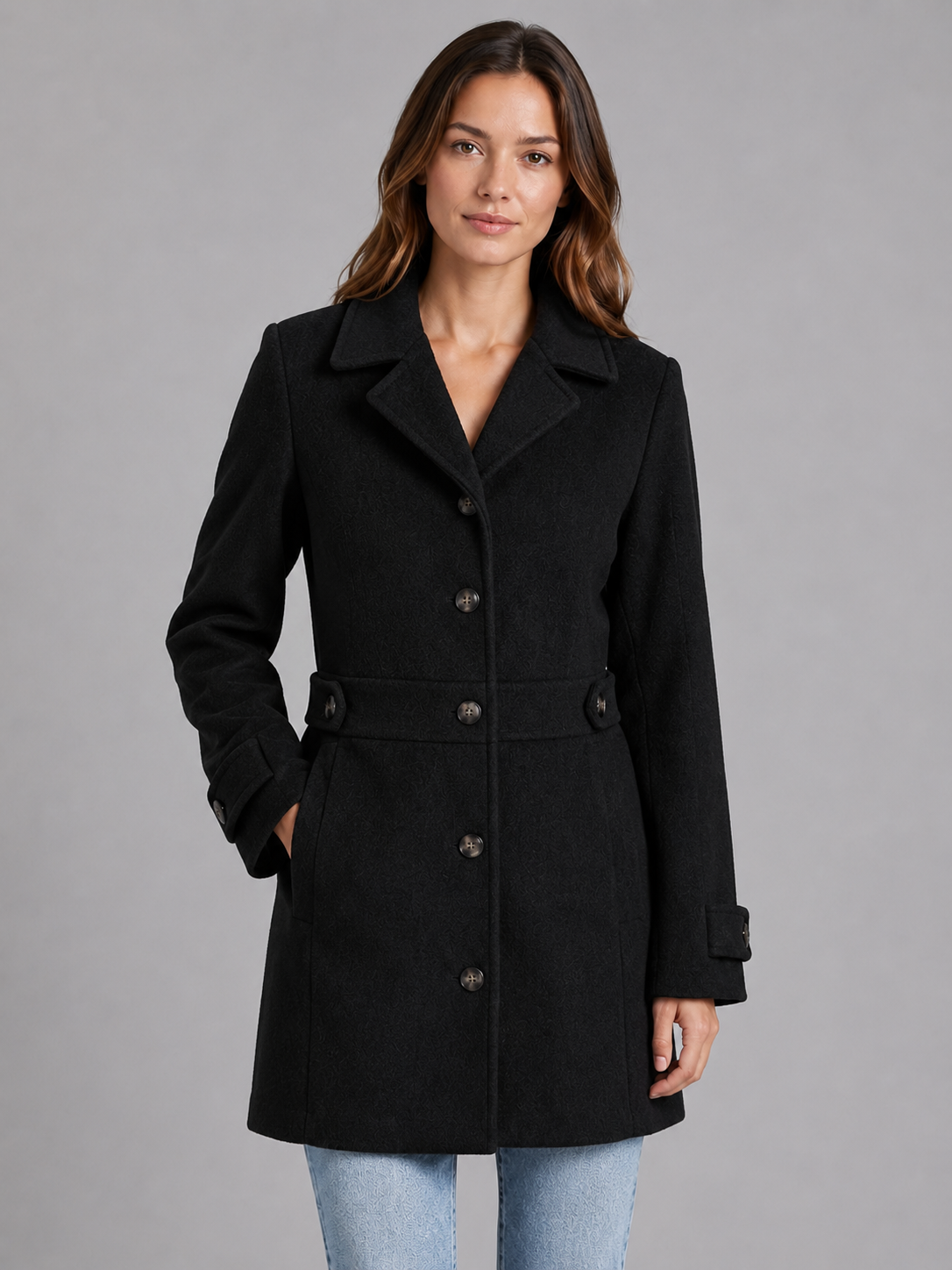 Manteau Femme Long Boutonné à Col Chic