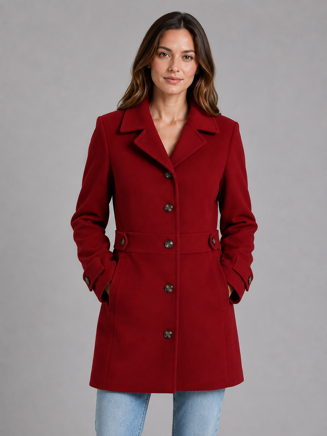 Manteau Femme Long Boutonné à Col Chic